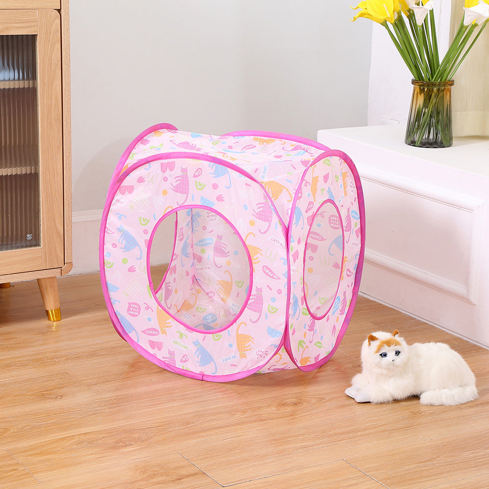 Foldable Cat Tent Bed with Tunnel — 3-in-1 Pet Play & Rest Space