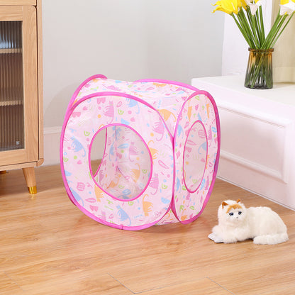 Foldable Cat Tent Bed with Tunnel — 3-in-1 Pet Play & Rest Space