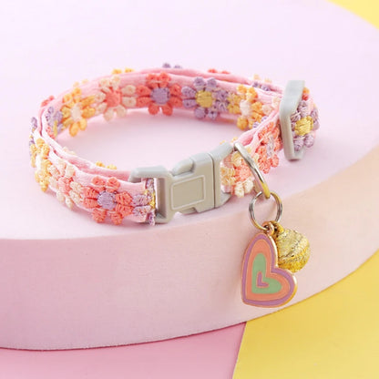 Adjustable Pet Collar with Bell — Colorful Paw Print Cat & Dog Collar Necklace