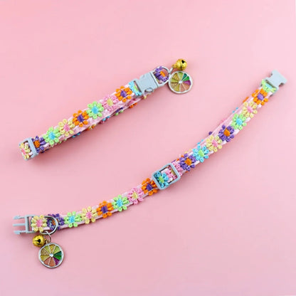Adjustable Pet Collar with Bell — Colorful Paw Print Cat & Dog Collar Necklace