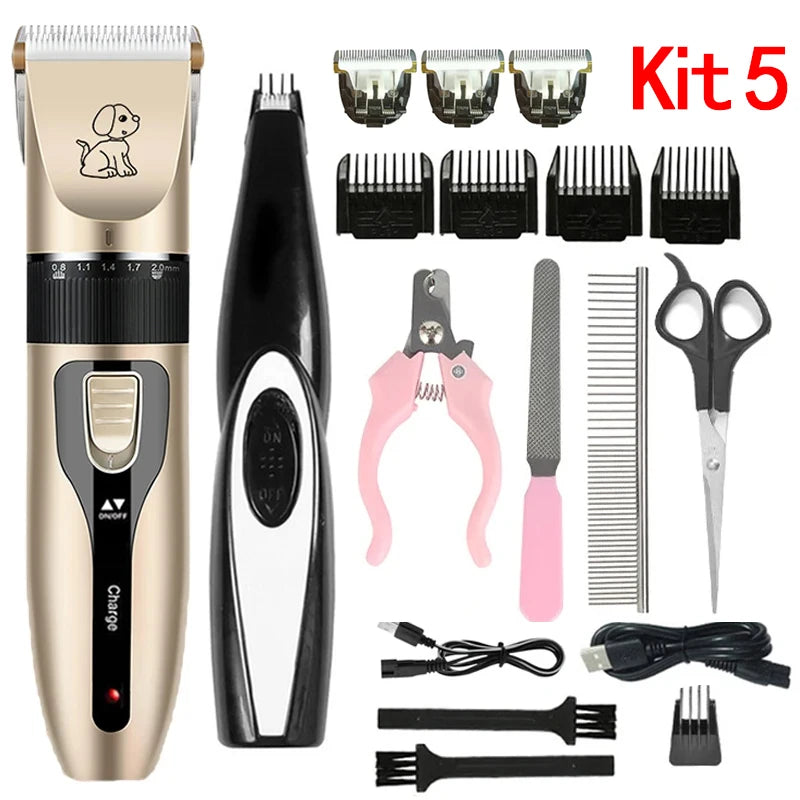 Professional Electric Pet Grooming Kit — Cordless Clipper & Trimmer with 5-Speed Control