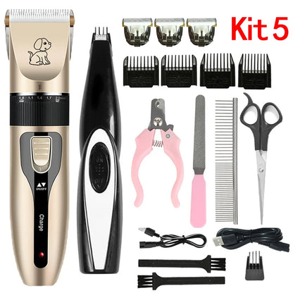 Professional Electric Pet Grooming Kit — Cordless Clipper & Trimmer with 5-Speed Control