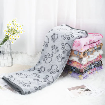 Soft Fleece Pet Blanket with Paw Print — Warm & Cozy Dog & Cat Sleeping Mat