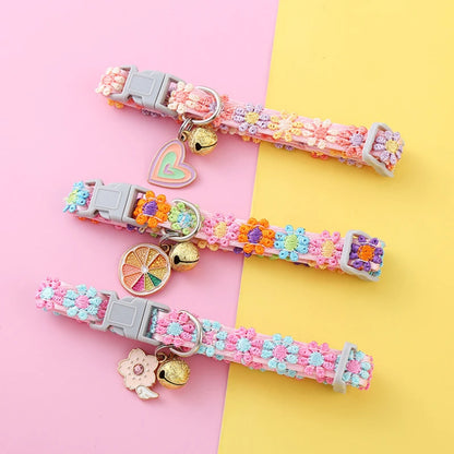 Adjustable Pet Collar with Bell — Colorful Paw Print Cat & Dog Collar Necklace