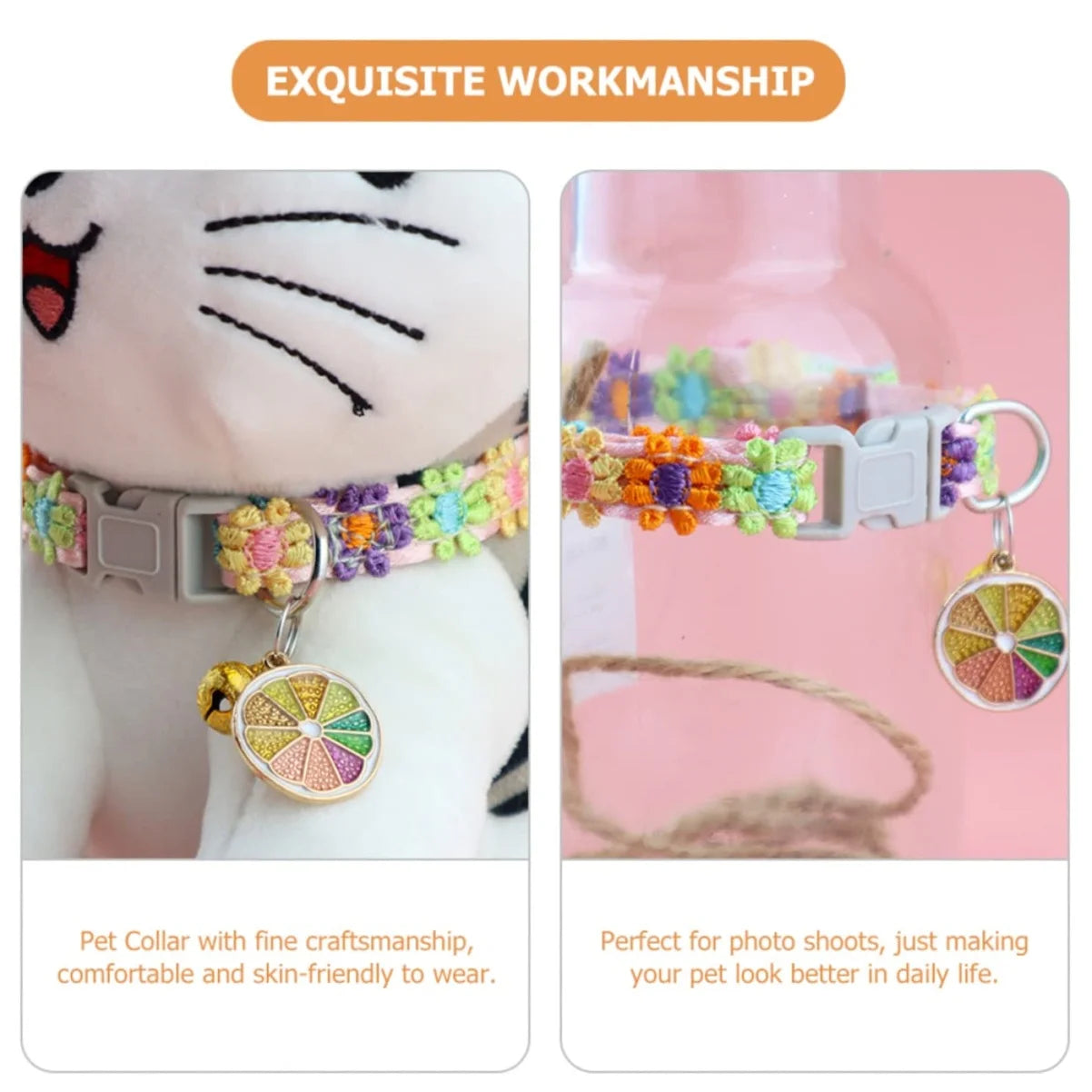 Adjustable Pet Collar with Bell — Colorful Paw Print Cat & Dog Collar Necklace