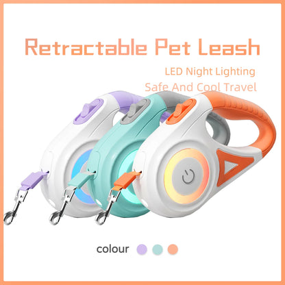 LED Retractable Pet Leash — Reflective Design with Built-In Light