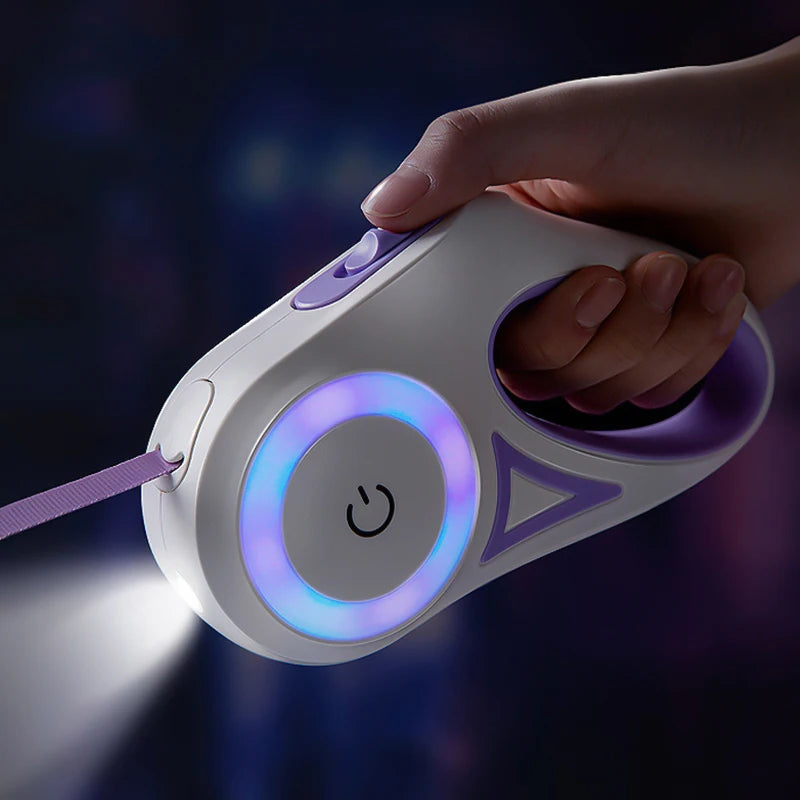 LED Retractable Pet Leash — Reflective Design with Built-In Light