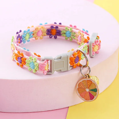 Adjustable Pet Collar with Bell — Colorful Paw Print Cat & Dog Collar Necklace