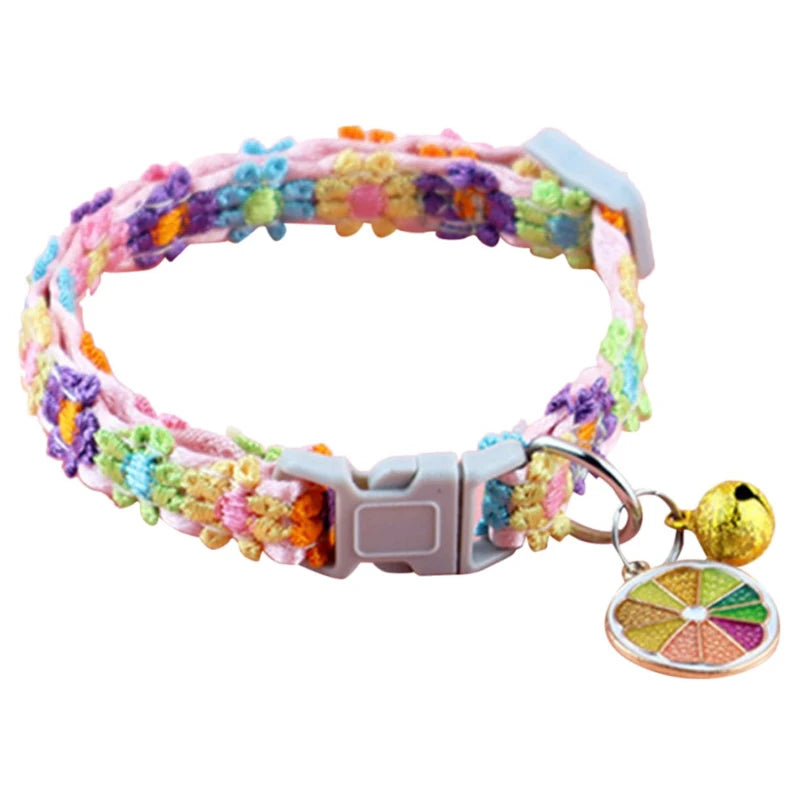 Adjustable Pet Collar with Bell — Colorful Paw Print Cat & Dog Collar Necklace