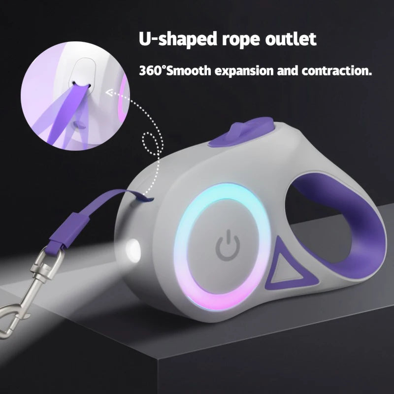 LED Retractable Pet Leash — Reflective Design with Built-In Light