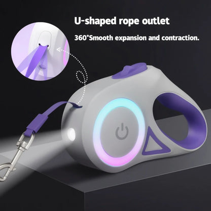 LED Retractable Pet Leash — Reflective Design with Built-In Light