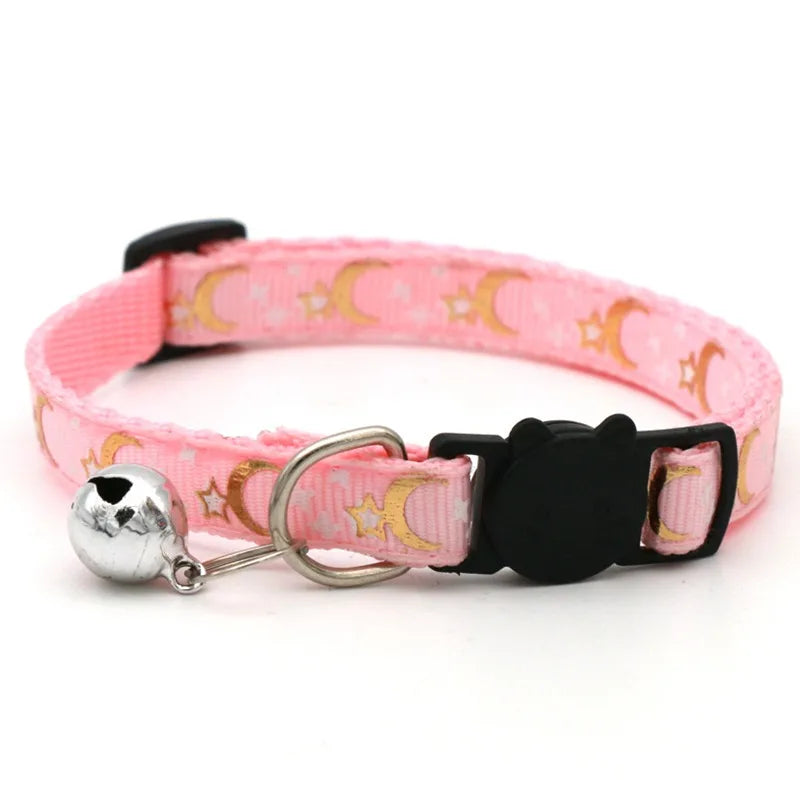 Adjustable Pet Collar with Bell — Colorful Paw Print Cat & Dog Collar Necklace