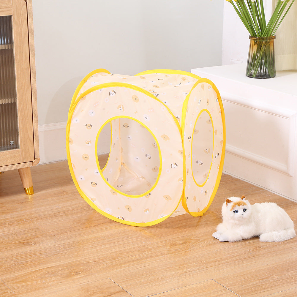 Foldable Cat Tent Bed with Tunnel — 3-in-1 Pet Play & Rest Space