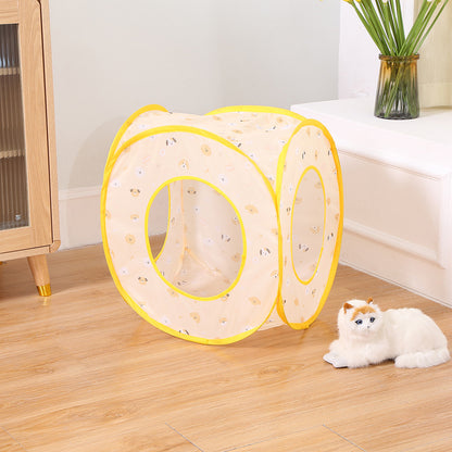 Foldable Cat Tent Bed with Tunnel — 3-in-1 Pet Play & Rest Space