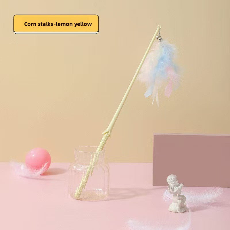 Feather Cat Teaser Stick — Interactive Play Toy with Colorful Feathers