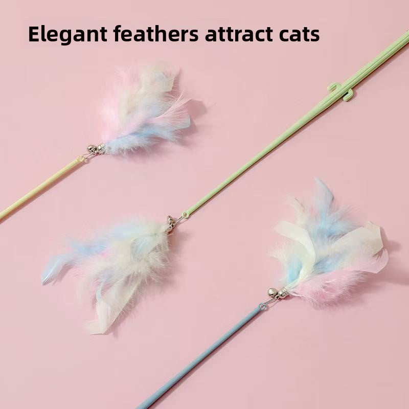Feather Cat Teaser Stick — Interactive Play Toy with Colorful Feathers