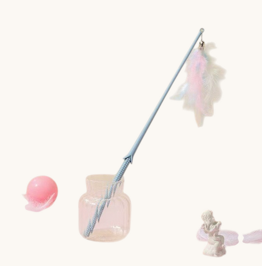 Feather Cat Teaser Stick — Interactive Play Toy with Colorful Feathers